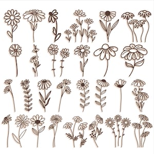 40 Gänseblümchen SVG, Blumen Umriss Linie Kunst, Laser Cut Dateien Glowforge Silhouette Cricut, Bauernhaus Dekor 3D Element, minimalistische Blumen