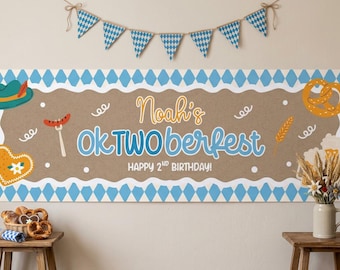 Printable Oktoberfest Second Birthday Banner, 2x6ft Editable Oktwoberfest Canva Template, Photo Prop, Wall Backdrop (Digital Download)