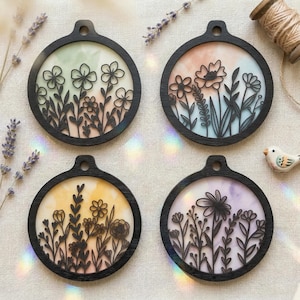 Wildflower Suncatcher Bundle SVG DXF, Laser Cut Files Glowforge, Car Charm, Rear View Mirror Hanger, Stained Glass Window Ornament