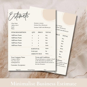 Minimalist Business Estimate Template: Editable Invoice (Canva)