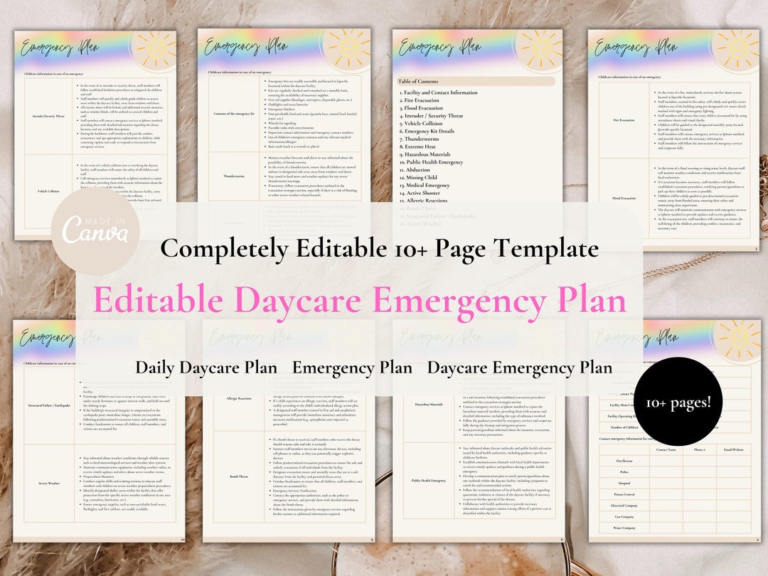 Daycare Emergency Plan, Childcare Emergency Plan Template, Emergency Plan of Action, Emergency