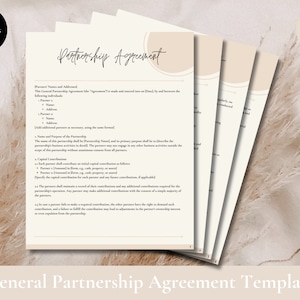 General Partnership Agreement Template Partnership Agreement LLC Agreement Partnership Business Agreement Partnership Editable Template