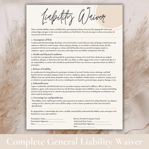 General Liability Waiver Template Liability Waiver Template Liability Form Agreement Liability Damage Waiver Template Liability Waivers
