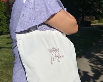 Embroidered White Angel Tote Bag