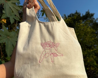 Embroidered Angel Tote Bag with Side Pocket
