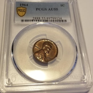 ヴィンテージ US 1964 リンカーン記念セント ブラウン PCGS グレード AU 55 希少