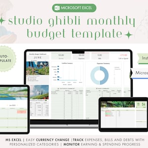 Studio Ghibli Ultimate Monthly Budget Spreadsheet Template for Excel, Budget Planner, Budget Template, Financial Planner, Excel Templates