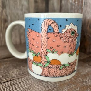 Vintage 80s Chicken in a Basket Hen on Nest Apple Taylor & NG Ceramic Coffee Mug