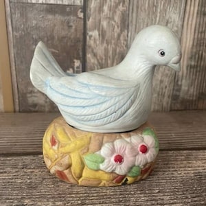 Vintage Jasco ceramic bird dove nest candle holder trinket box image 1