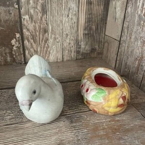 Vintage Jasco ceramic bird dove nest candle holder trinket box image 2