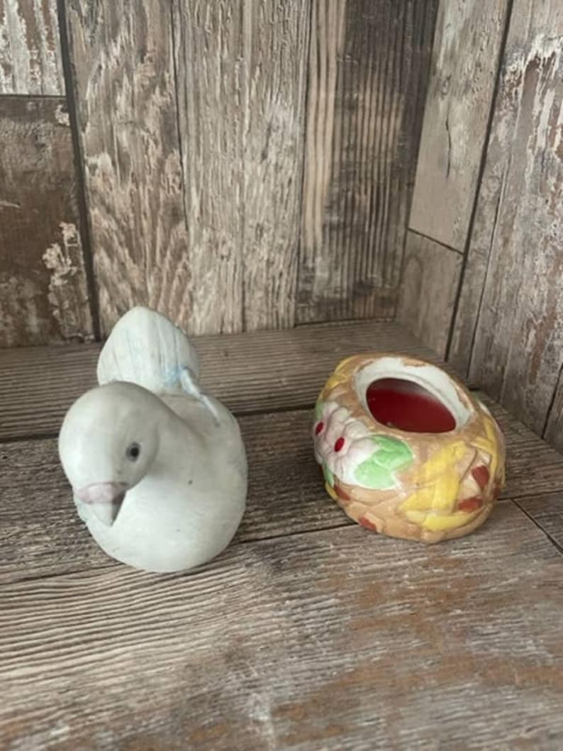 Vintage Jasco ceramic bird dove nest candle holder trinket box image 2