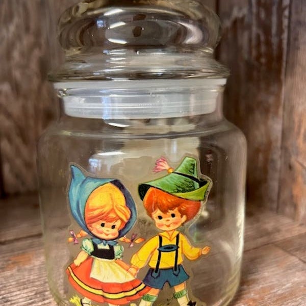 Vintage Hansel and Gretel Gingerbread House Glass Jar Canister