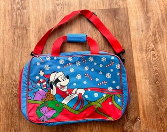 Vintage Mickey Mouse Santa Christmas Messenger Tote Carry On Bag