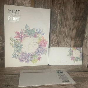Conjunto de papel de carta kawaii Cat and Plant "Happiness Is Very Simple" da Miss Time