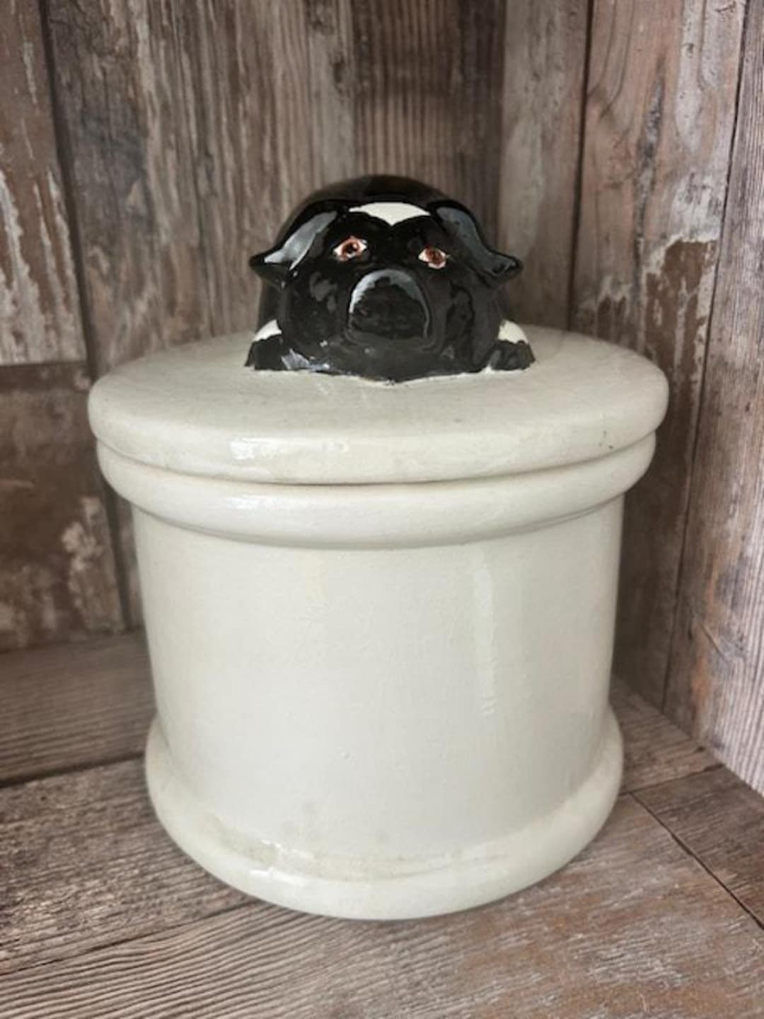 Vintage Rustic Black White Pig Hog Ceramic Lidded Biscuit Cookie Jar ...