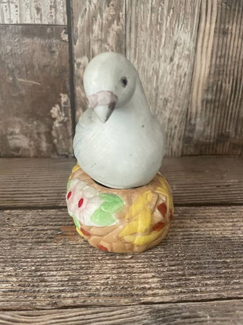 Vintage Jasco ceramic bird dove nest candle holder trinket box image 3