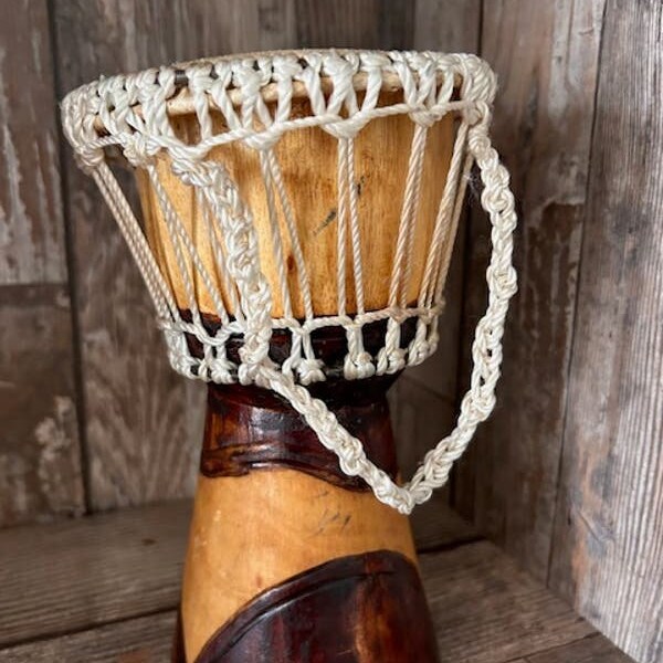 Vintage Handmade Wooden Djembe Drum African Percussion Instrument