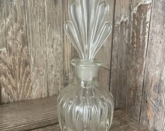 Vintage Art Deco inspired clear glass perfume bottle with stopper