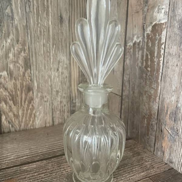 Vintage Art Deco inspired clear glass perfume bottle with stopper