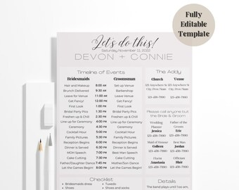 Lets Do This! | Wedding Day Timeline | Editable Template | Wedding Party Guide |