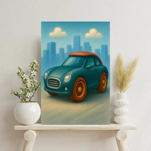 Whimsical Canvas Art Print, Playful Wall Decor, Kids Room Art, Gift for Car Lovers, Unique Home Decoration