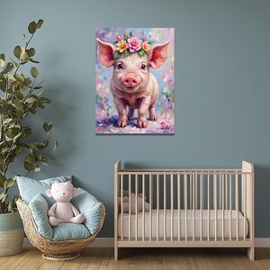 Whimsical Pig Canvas Art, Colorful Home Decor, Cute Animal Print, Farmhouse Wall Art, Unique Gift for Animal Lovers