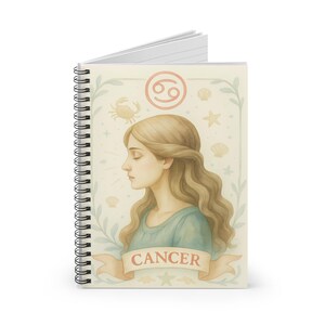 Cancer Zodiac Spiral Notebook - Personalized Journal for Astrologers, Gift for Birthdays, Journaling Supplies, Stationery, Planner
