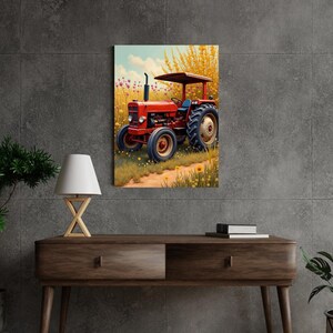 Rustikales Bauernhaus Traktor Leinwanddruck, Bauernhausdekor, Landlebendekor, Geschenk für Bauern, Vintage Traktordruck