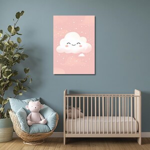 Cute Cloud Canvas Wall Art, Whimsical Home Decor, Nursery Room Accent, Gift for Kids, Pastel Pink Cloud Painting