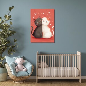 Cute Cat Love Canvas Print, Feline Artwork, Home Decor, Pet Lover Gift, Valentine&#39;s Day Decor, Cat Couple Art