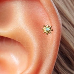 18G Pequeno Opala Azul Sol Labret Roscado Internamente - Brincos Carrilage - Pino Tragus - Pino Hélix - Piercing Conch - Brinco de parte traseira plana