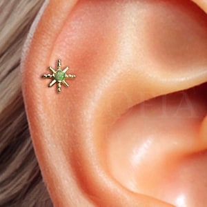 18G sierlijke tuin groene ster labret met inwendig schroefdraad - oorbellen kraakbeen - helix stud - tragus stud - schelp piercing - platte achterkant oorbel
