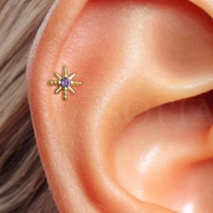 18G sierlijke alexandriet ster labret met inwendig schroefdraad - oorbellen kraakbeen - helix stud - tragus stud - conch piercing - platte achterkant oorbel