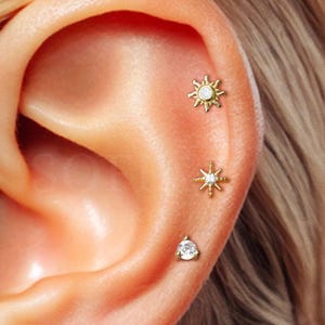 18G Diamond celestial Flat Back Earring Set - set of 3 - sun cartilage earrings - helix earring - tragus earring - gift for her - gift set