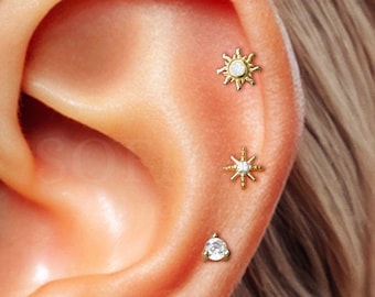 925 Argento Sterling Stella E Luna Piccola Cartilagine Helix - Foto 3