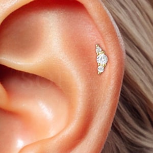 18G Diamant Kletterer Labret mit Innengewinde - Knorpelohrring - Helix Ohrstecker - Tragus Ohrstecker - Conch - Flat Back Ohrring - Minimalist