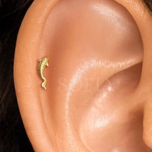 18G Dainty Koi Fish Internally Threaded Labret - Cartilage earrings - Helix Stud - Tragus Stud - Conch Piercing - Flat Back Earring