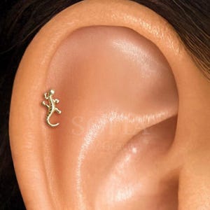 Labret filettato internamente Dainty Gecko 18G - Orecchini per cartilagine - Perno per elica - Perno per trago - Piercing alla conca - Orecchino con parte posteriore piatta