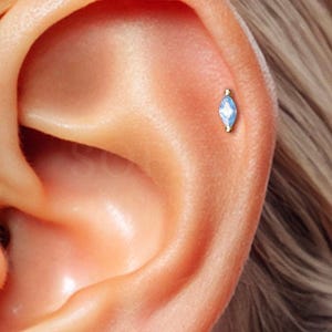 18G Dainty Aquamarine Marquise Internally Threaded Labret - Cartilage earrings - Helix Stud - Tragus Stud - Conch Piercing - Flat Back