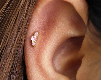 18G Dainty Pink Climber Internally Threaded Labret - Tragus Earrings - Conch - Helix - Cartilage Earrings - Flat Back Earring - Minimalist