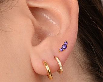 18G Dainty Amethyst Climber Internally Threaded Labret - Tragus - Conch - Helix - Cartilage Earring - Flat Back Earring - Minimalist