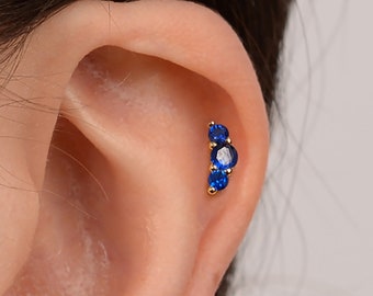 18G Sapphire Climber Internally Threaded Labret - Tragus Earrings - Conch - Helix - Cartilage Earrings - Flat Back Earring - Minimalist