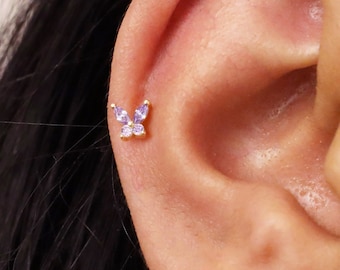 18G Alexandrite Butterfly Internally Threaded Labret - Piercing - Cartilage Earring - Helix - Tragus - Minimalist - Flat Back Earring