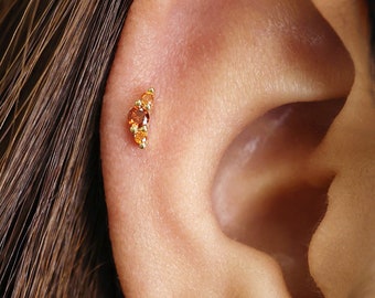 18G Dainty Garnet Climber Internally Threaded Labret - Tragus Earrings - Conch Earrings - Helix - Cartilage Earrings - Flat Back Earring