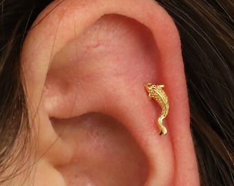 18G Dainty Koi Fish Internally Threaded Labret - Piercing - Helix - Tragus - Cartilage Earrings - Minimalist - Flat Back Earring