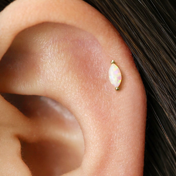 Labret à filetage intérieur opale blanche 18 g - boucle d'oreille cartilage - boucles d'oreilles conque - clou hélicoïdal - tragus - boucle d'oreille à dos plat - minimaliste