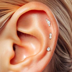 18G Dainty Diamond Flat Back Earring Set - set of 3 - Diamond cartilage earrings - helix earring - tragus earring - gift for her - gift set