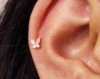 18G Pink Butterfly Internally Threaded Labret - Piercing - Cartilage Earring - Helix - Tragus - Flat Back Earring - Minimalist