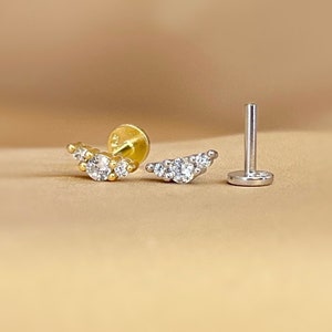 18G Dainty Diamond Climber Internally Threaded Labret Tragus Conch Helix Cartilage Earrings Flat Back Earring Minimalist zdjęcie 2