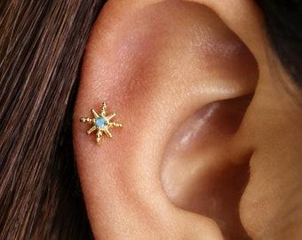 18G Turquoise Star Internally Threaded Labret - Piercing - Cartilage Earring - Helix - Tragus - Flat Back Earring - Minimalist